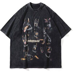 ⭐ Aelfric Eden Oversized Dog Graphic Tee Men's Streetwear Casual Unisex T-Shirt